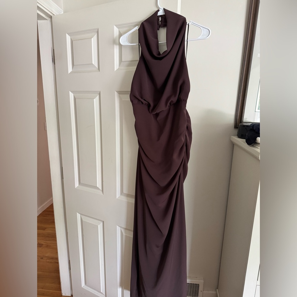 Zara Brown Halter Backless Dress